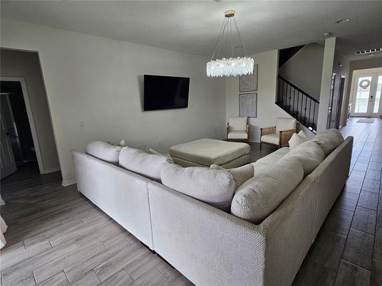 Chandelier, Interior, Living room, Pendant Lights, Wood Texture Flooring