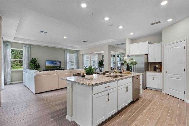 Interior, Kitchen, Living room, Recessed Lighting, Stainless Steel Appliances, Wood Texture Flooring