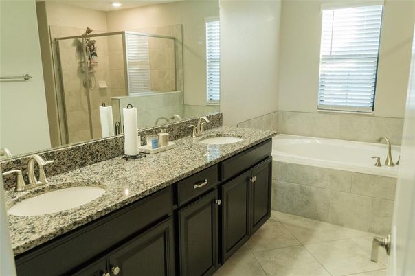 Bathroom, Dual Sink Vanities, Glass Shower, Interior, Recessed Lighting