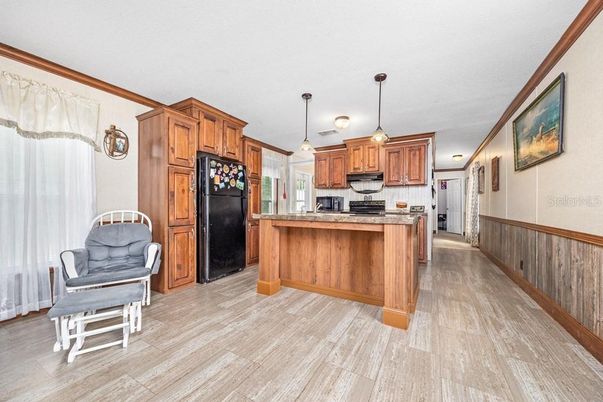 Interior, Kitchen, Pendant Lights, Wood Texture Flooring