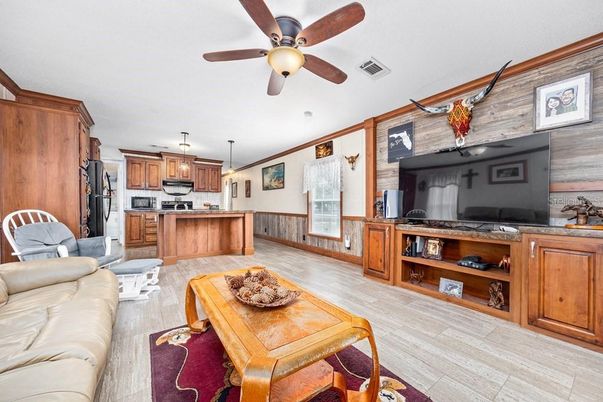 Interior, Kitchen, Living room, Pendant Lights, Stainless Steel Appliances, Wood Texture Flooring