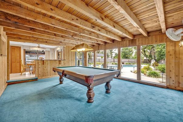 Billiard Table, Game Room, Interior, Wooden Beams, Wooden Ceilings, Wooden Walls