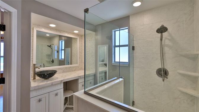 Bathroom, Glass Shower, Interior, Recessed Lighting