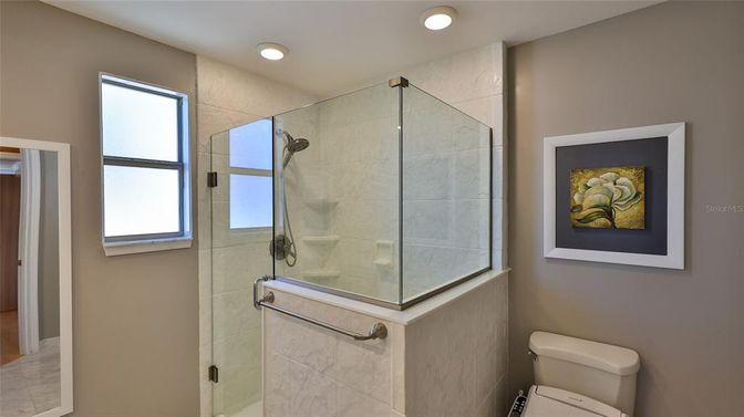 Bathroom, Glass Shower, Interior, Recessed Lighting