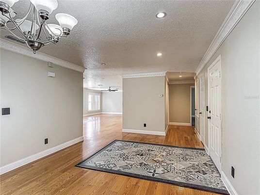 Empty room, Interior, Recessed Lighting, Wood Texture Flooring