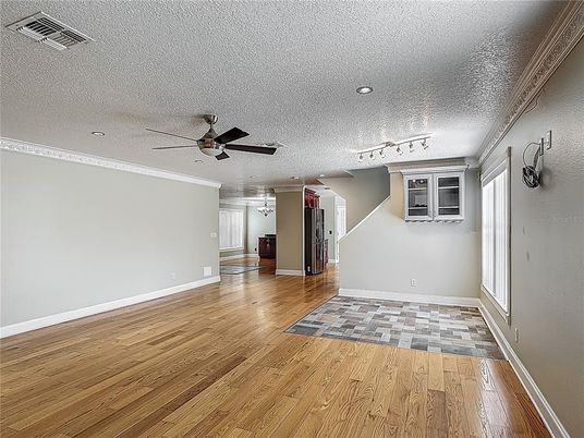 Empty room, Interior, Recessed Lighting, Wood Texture Flooring