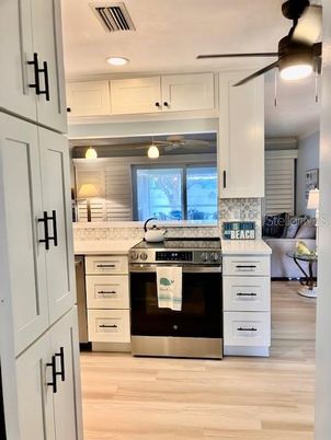 Interior, Kitchen, Living room, Pendant Lights, Recessed Lighting, Stainless Steel Appliances, Wood Texture Flooring