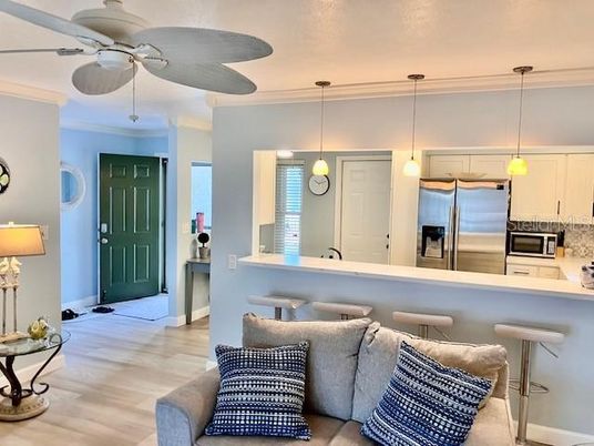 Interior, Kitchen, Pendant Lights, Stainless Steel Appliances, Wood Texture Flooring