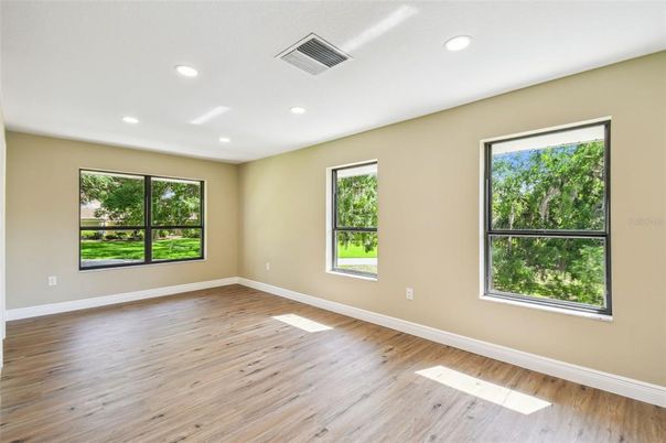 Empty room, Interior, Recessed Lighting, Wood Texture Flooring