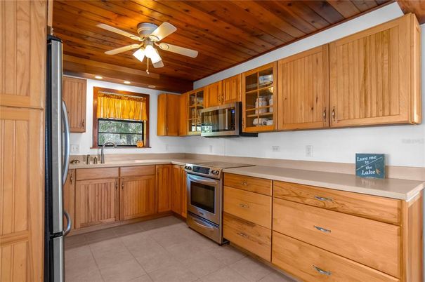 Interior, Kitchen, Recessed Lighting, Stainless Steel Appliances, Wooden Ceilings