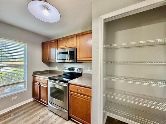 Interior, Kitchen, Stainless Steel Appliances, Wood Texture Flooring