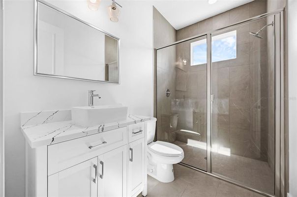 Bathroom, Glass Shower, Interior, Recessed Lighting