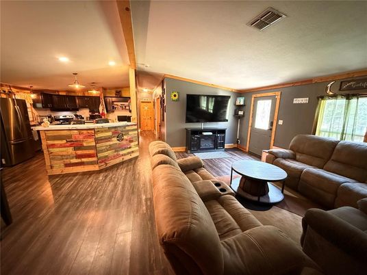 Interior, Kitchen, Living room, Recessed Lighting, Wood Texture Flooring
