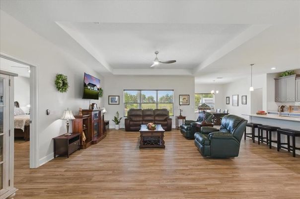 Dining room, Interior, Kitchen, Living room, Pendant Lights, Recessed Lighting, Wood Texture Flooring