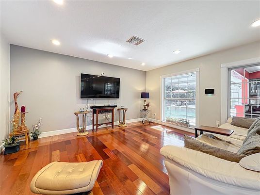 Interior, Living room, Recessed Lighting, Wood Texture Flooring