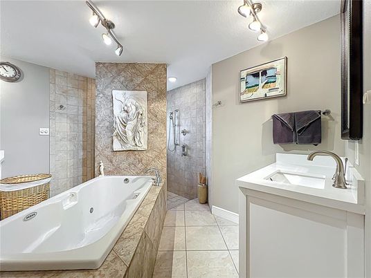 Bathroom, Dual Sink Vanities, Glass Shower, Interior, Recessed Lighting