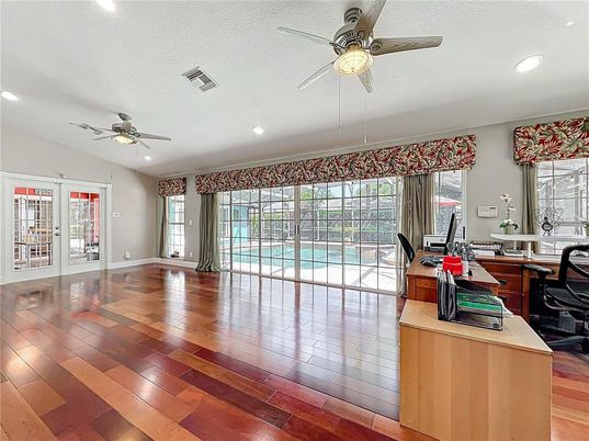 Home Office, Interior, Recessed Lighting, Wood Texture Flooring