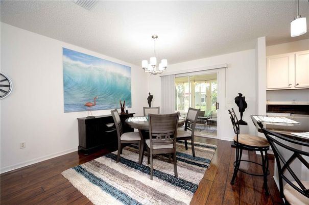 Chandelier, Dining room, Interior, Pendant Lights, Wood Texture Flooring