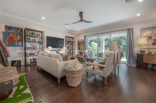 Interior, Living room, Recessed Lighting, Wood Texture Flooring
