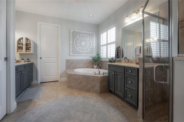 Bathroom, Dual Sink Vanities, Glass Shower, Interior, Recessed Lighting