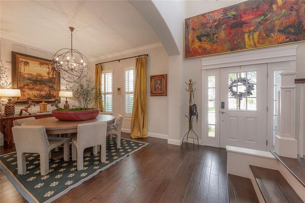 Chandelier, Dining room, Interior, Wood Texture Flooring