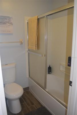 Bathroom, Glass Shower, Interior, Wood Texture Flooring
