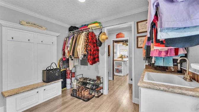 Bathroom, Interior, Recessed Lighting, Walk-in Closets, Wood Texture Flooring
