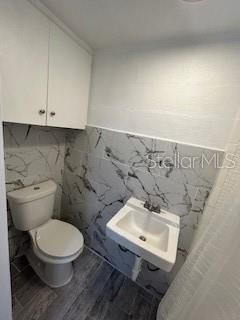 Bathroom, Interior, Marble Walls, Wood Texture Flooring