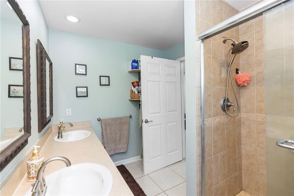 Bathroom, Dual Sink Vanities, Glass Shower, Interior, Recessed Lighting