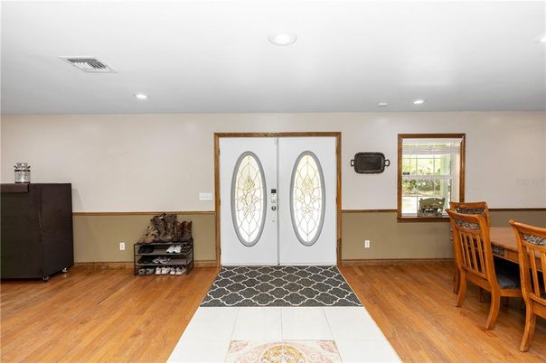 Dining room, Interior, Recessed Lighting, Wood Texture Flooring