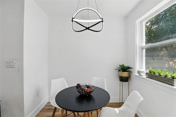Dining room, Interior, Pendant Lights, Wood Texture Flooring