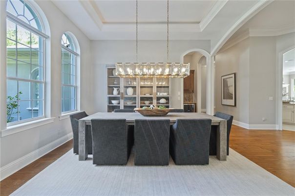 Chandelier, Dining room, Interior, Kitchen, Pendant Lights, Wood Texture Flooring
