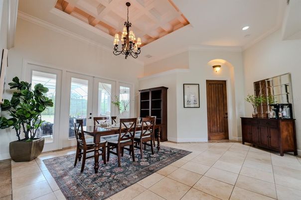 Chandelier, Dining room, Interior, Recessed Lighting