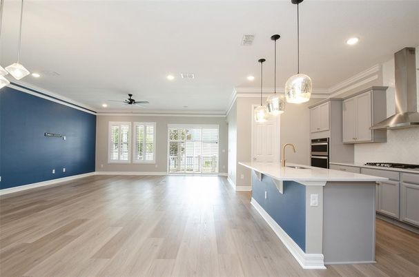 Interior, Kitchen, Pendant Lights, Recessed Lighting, Wood Texture Flooring