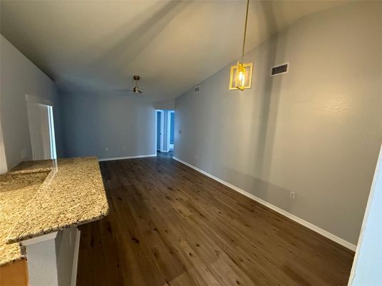 Empty room, Interior, Pendant Lights, Wood Texture Flooring
