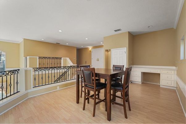 Dining room, Interior, Recessed Lighting, Wood Texture Flooring