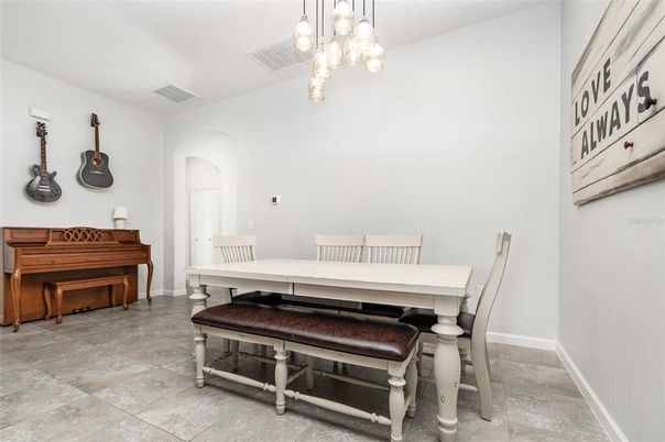 Dining room, Interior, Pendant Lights, Piano