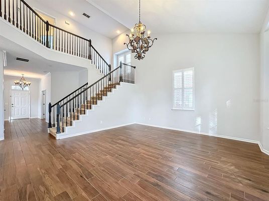 Chandelier, Interior, Recessed Lighting, Wood Texture Flooring