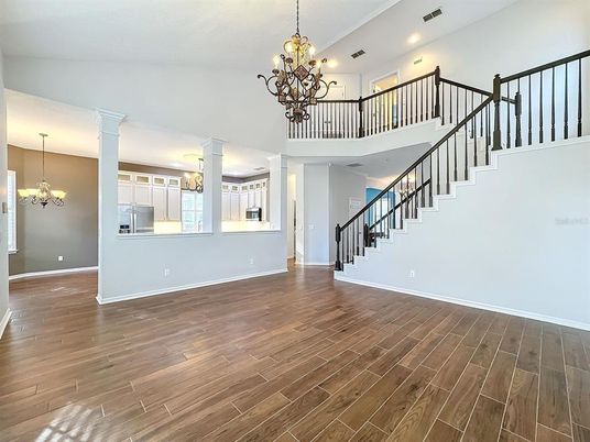 Chandelier, Interior, Recessed Lighting, Wood Texture Flooring