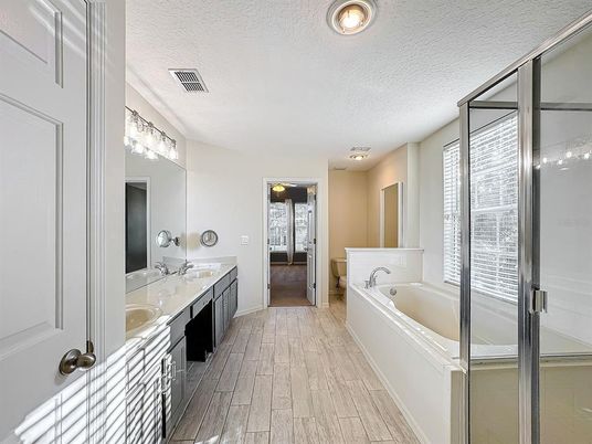 Bathroom, Dual Sink Vanities, Interior, Wood Texture Flooring
