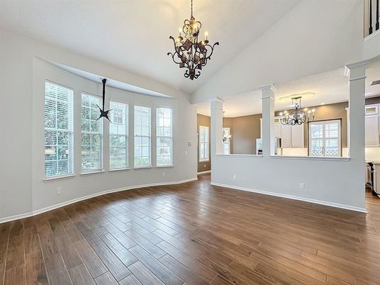 Chandelier, Empty room, Interior, Wood Texture Flooring