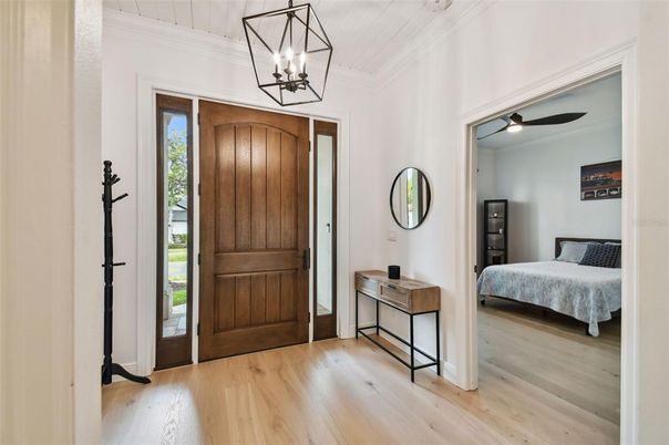 Bedroom, Interior, Pendant Lights, Wood Texture Flooring