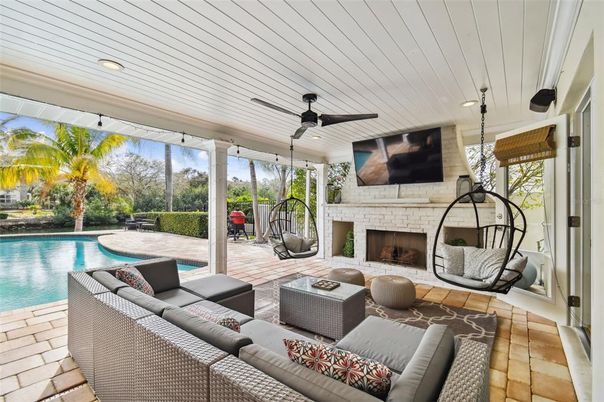 Exterior, Fireplace, Pool, Recessed Lighting