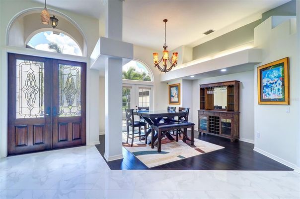 Chandelier, Dining room, Interior, Marble, Pendant Lights, Recessed Lighting
