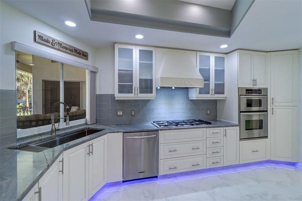 Interior, Kitchen, Marble, Recessed Lighting, Stainless Steel Appliances