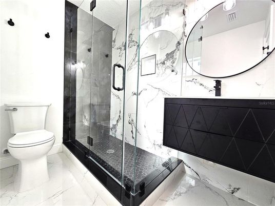 Bathroom, Glass Shower, Interior, Marble, Marble Walls