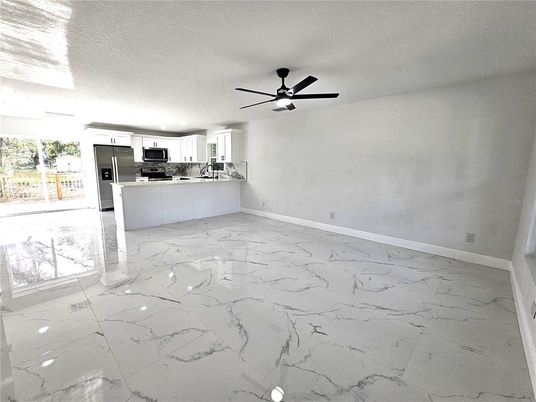 Empty room, Interior, Kitchen, Marble, Stainless Steel Appliances