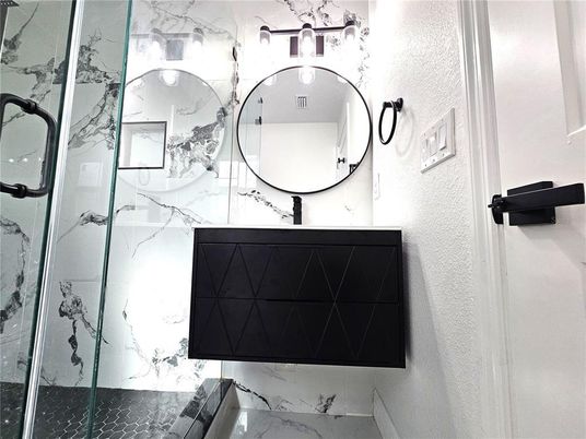 Bathroom, Glass Shower, Interior, Marble Walls
