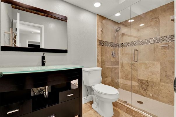 Bathroom, Glass Shower, Interior, Recessed Lighting