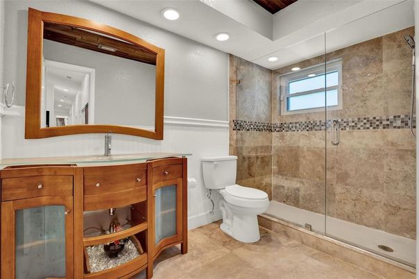 Bathroom, Glass Shower, Interior, Recessed Lighting